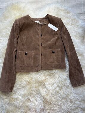 Heartloom Christy Blazer Réal Brown Suede Button-Front Blazer Jacket